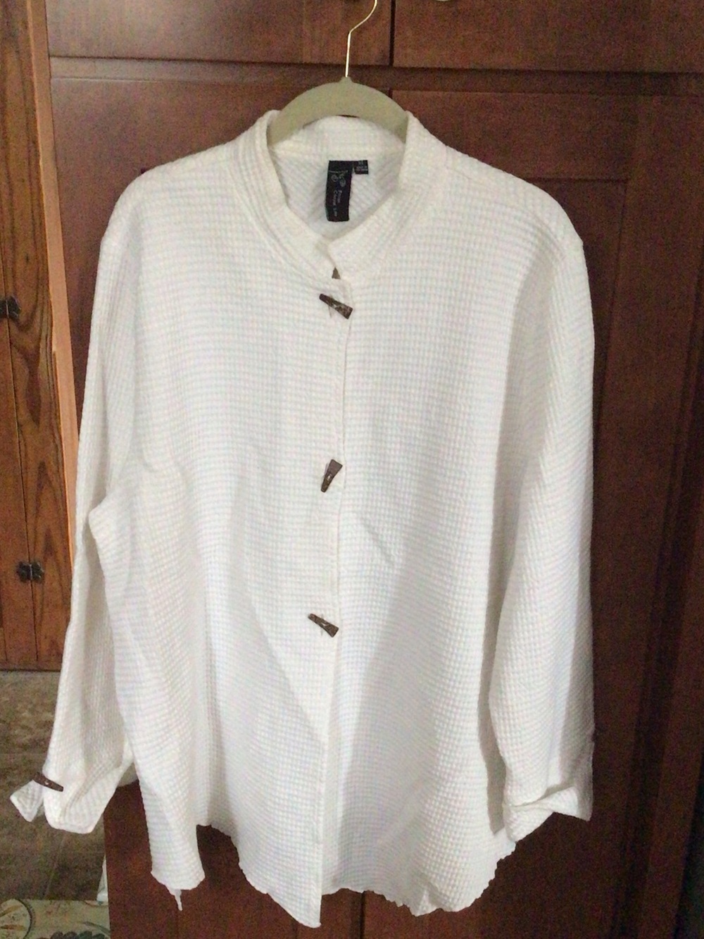 Focus Casual Life Cotton Waffle Knit Oversized Arty Lagenlook Raw Hem Jacket XL